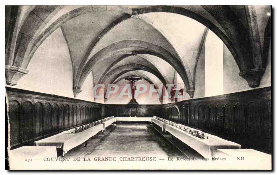 Tarjeta postal antigua Monasterio de la Gran Chartreuse — El Refectorio de los Monjes