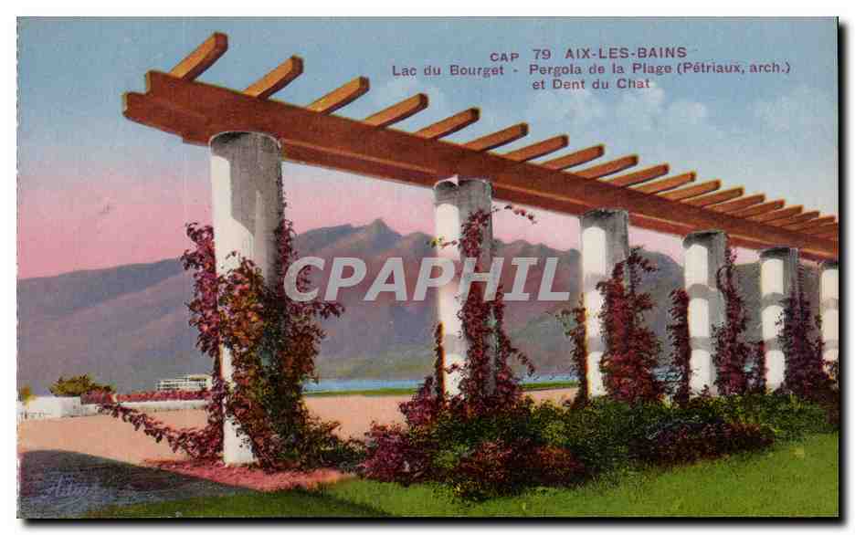 CPA Aix Les Bains Lac du Bourget Pergola de la Plage et dent du Chat 