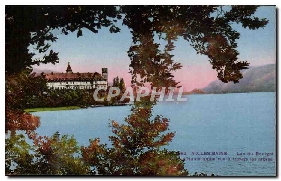 CPA Aix Les Bains Lac du Bourget Abbaye d Haute Combe Vue a Travers les arbres 