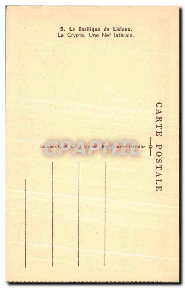 La Basilique de Lisieux — La Crypte. Une Nef latérale — Éditions C.R.S. Lisieux — Verso