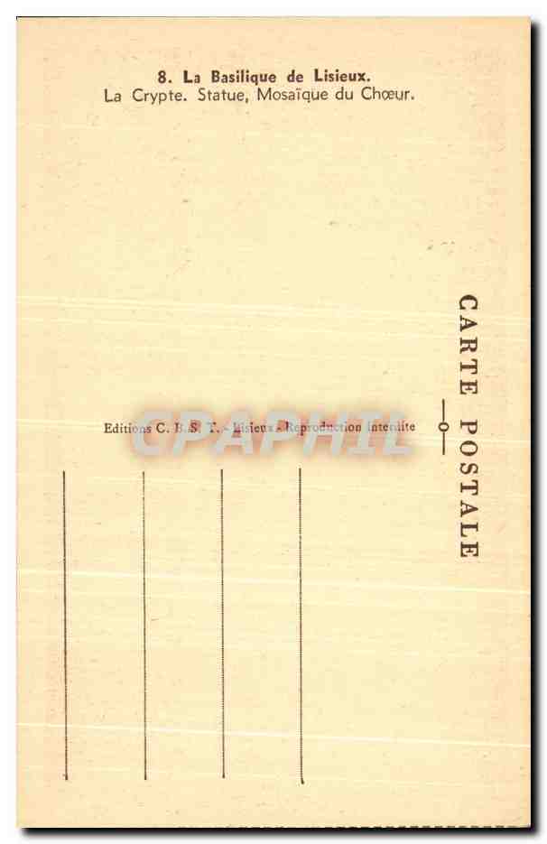 Crypte de la Basilique de Lisieux — Mosaïque du Chœur — Éditeur C.B.S.T. n°8 — Rückseite