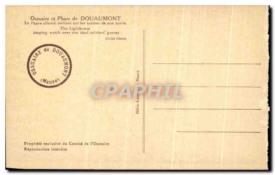 Ossuaire et Phare de Douaumont — Le Phare allumé veillant sur les tombes de nos morts — cliché Odinot — Reverso