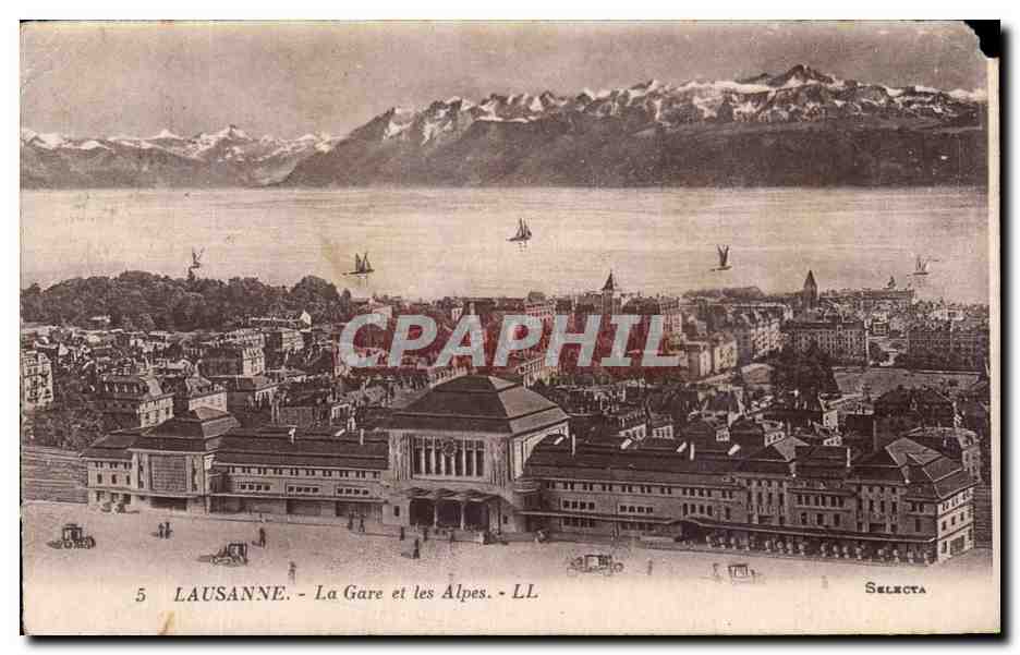 CPA Lausanne La Gare et Les Alpes