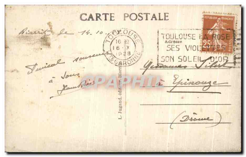 CPA Biarritz Rocher de la Vierge et Vague a la Jetee — Verso
