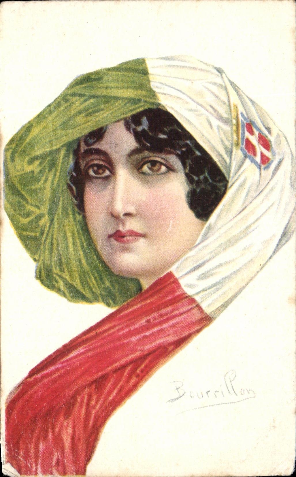 Jeune femme en turban vert et blanc — BOURCILLON — N°2557