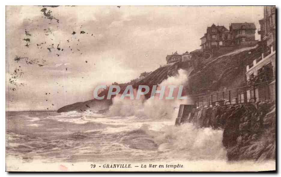 CPA Granville La Mer en Tempete
