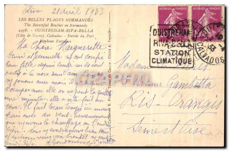 Ouistreham - Entrée du Port — Les Belles Plages Normandes — éditeur Le Gubey, n°4438 — Verso