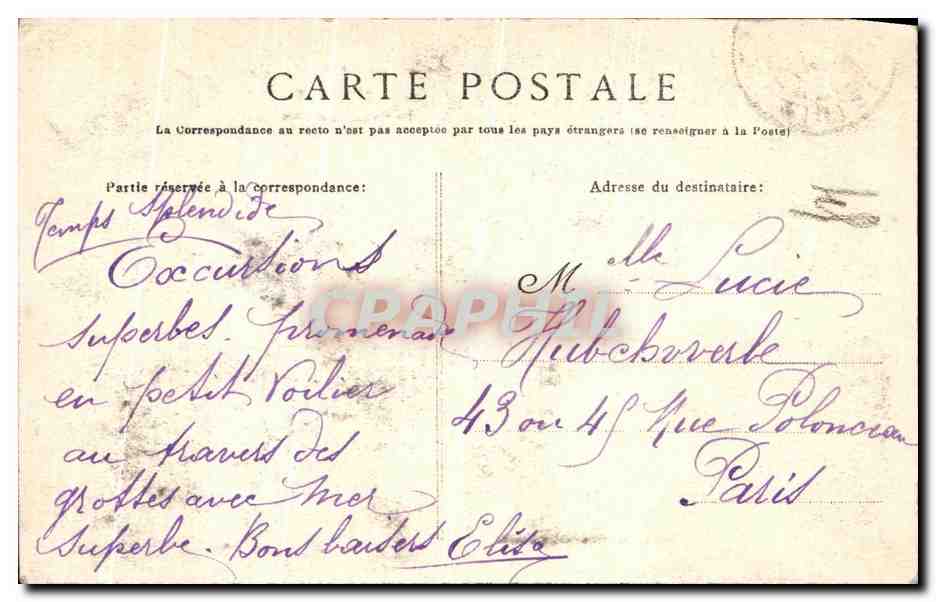 CPA Camaret La Grotte des Pois — Rückseite