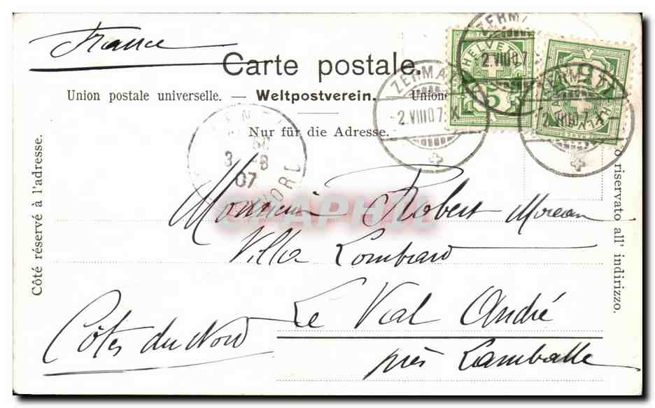 CPA Hotel du Lac Mont Rose Lyskamm Et Breithorn — Rückseite