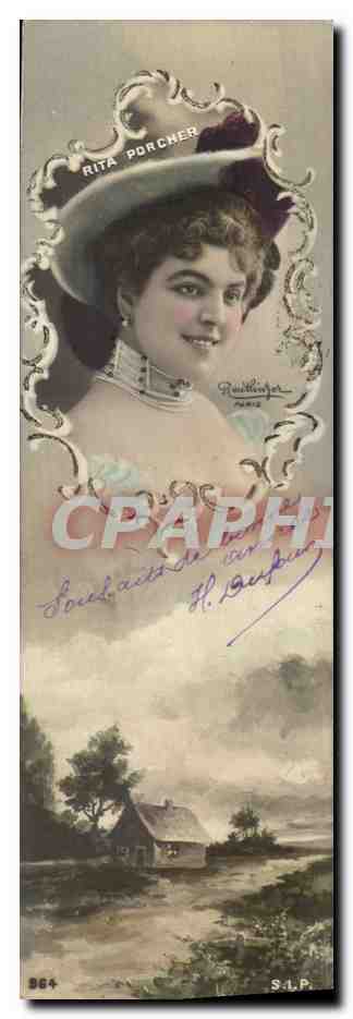 Rita Porcher — Retrato femenino en traje elegante — editor Roulleberger, París, n° 864