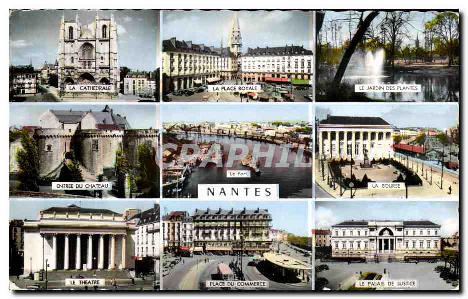 CPSM Nantes Cathedrale Place Royale Jardin des plantes Theatre Port Bourse