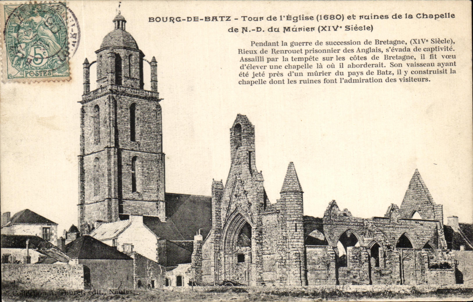 CPA Bourg De Batz Tour de L Eglise et Ruines de La Chapelle de ND de Murier 