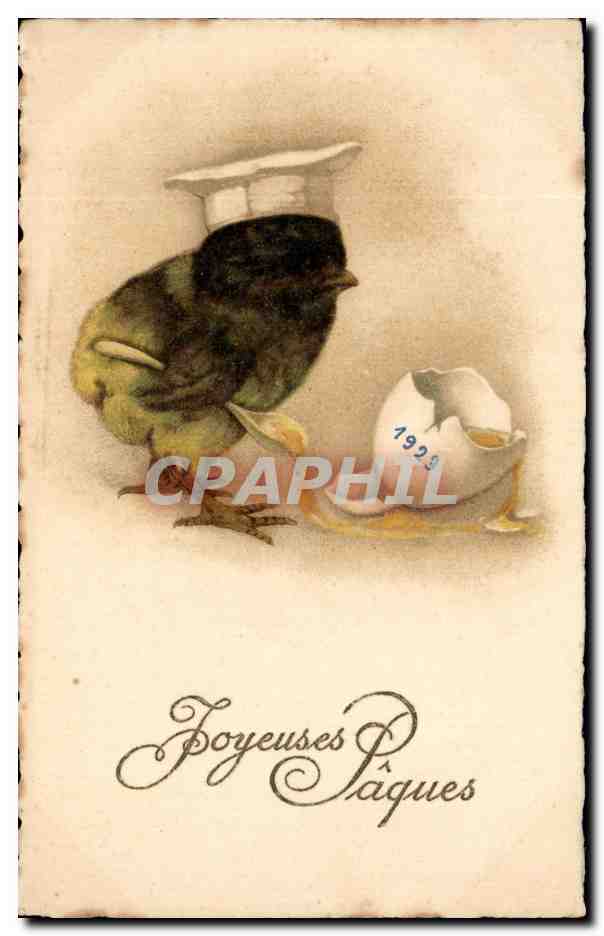 CPA Joyeuses Paques Poussin Cuisinier Oeuf 1923