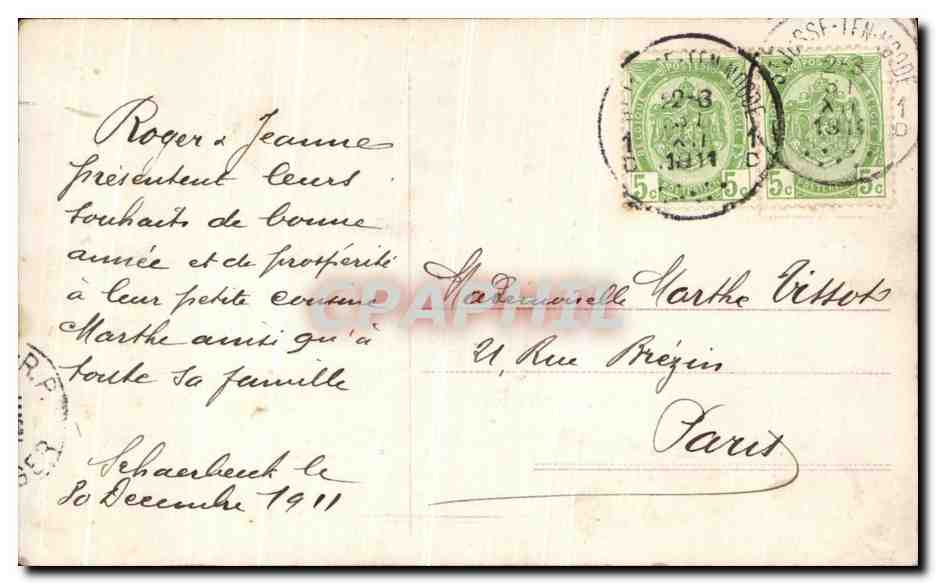 CPA Bonne Annee Enfant Cochon  — Rückseite