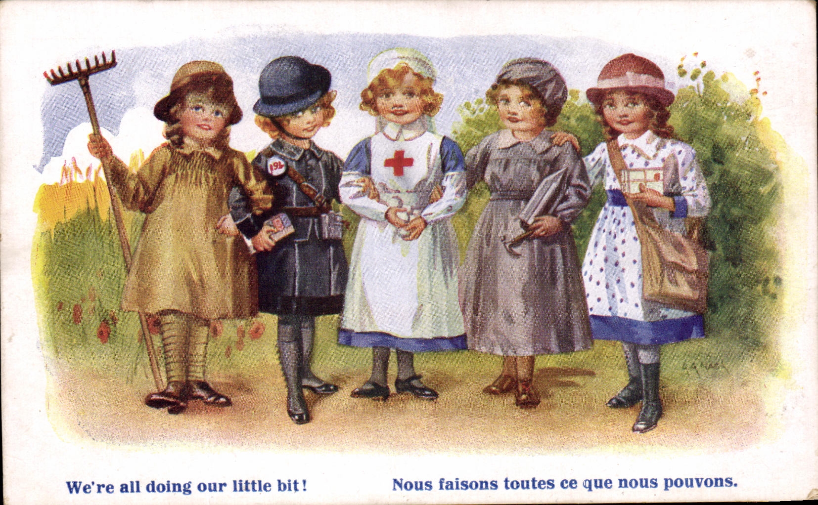 CPA We re All Doing Our Little Bit Enfants Infirmiere Militaria