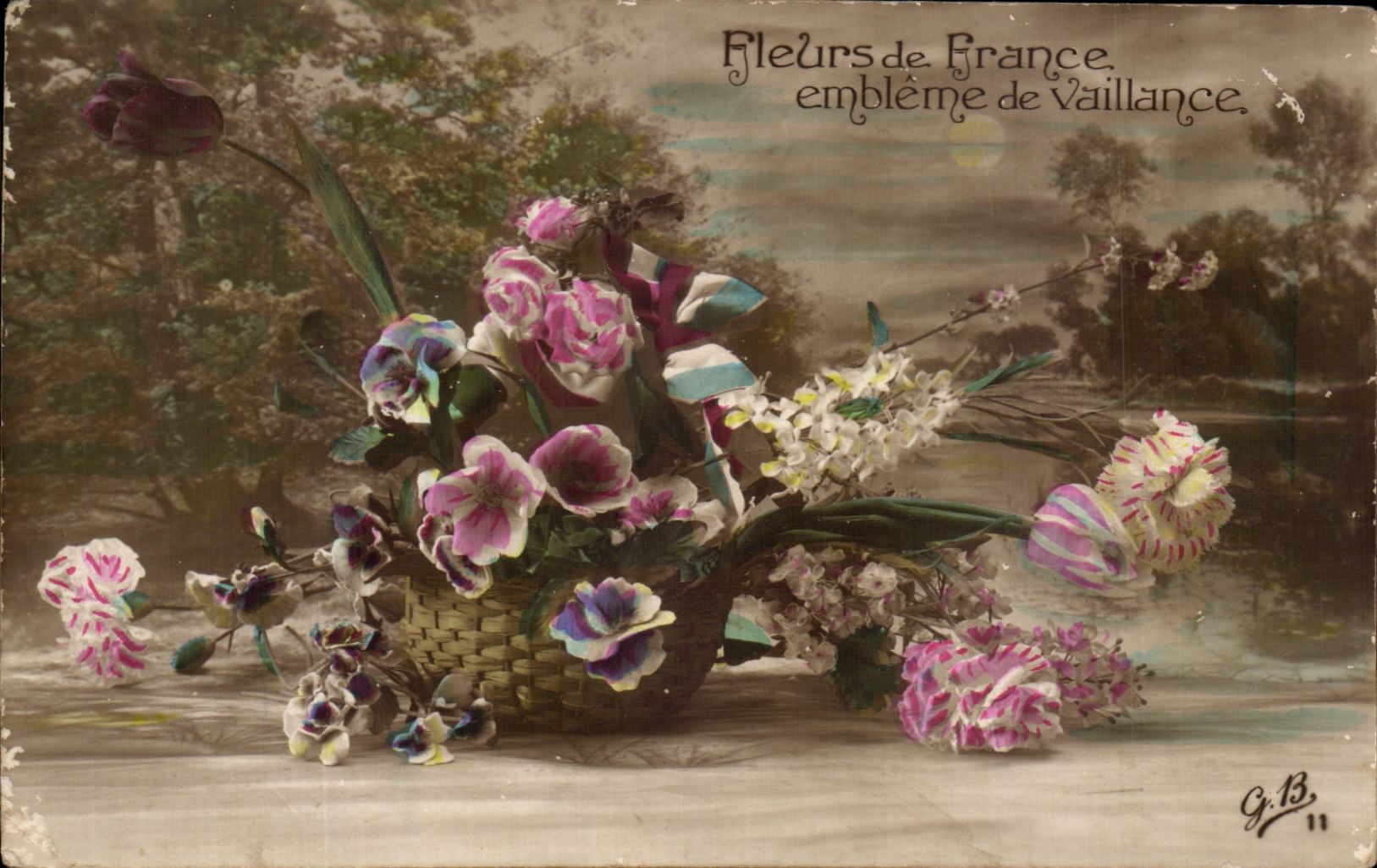 CPA Fleurs de France embleme de Vaillance Militaria 