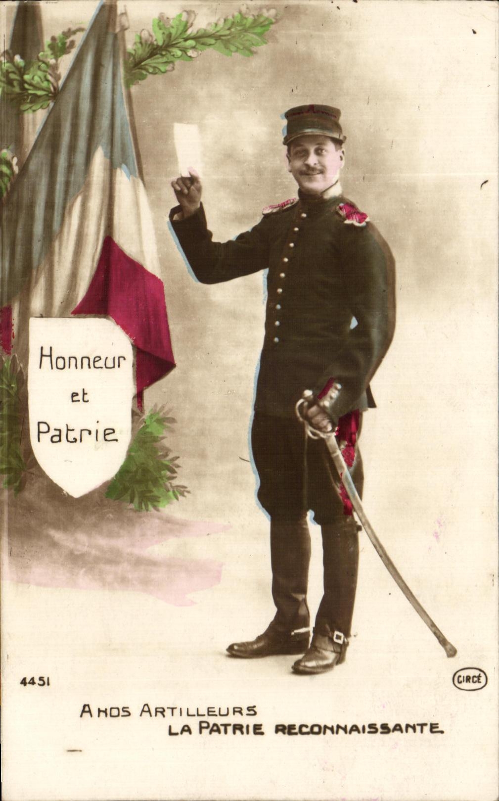CPA Honneur et Patrie Artilleurs Militaria 