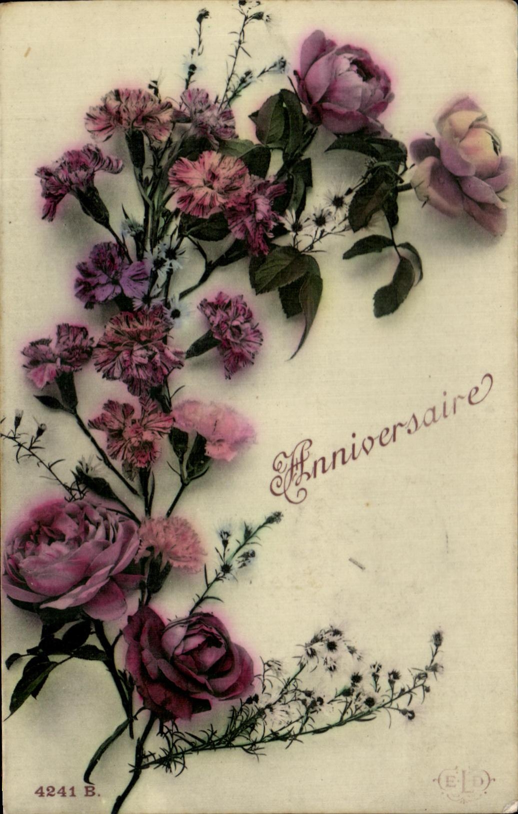 CPA Fantaisie Anniversaire Fleurs