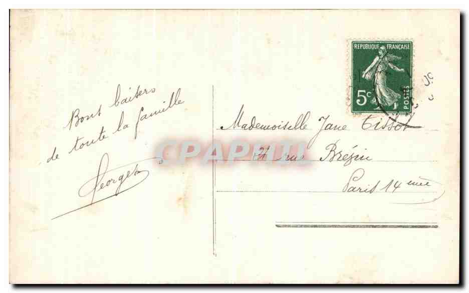 Femme en robe verte tenant un panier de fleurs — Souvenir de Printemps — série 467 — Verso