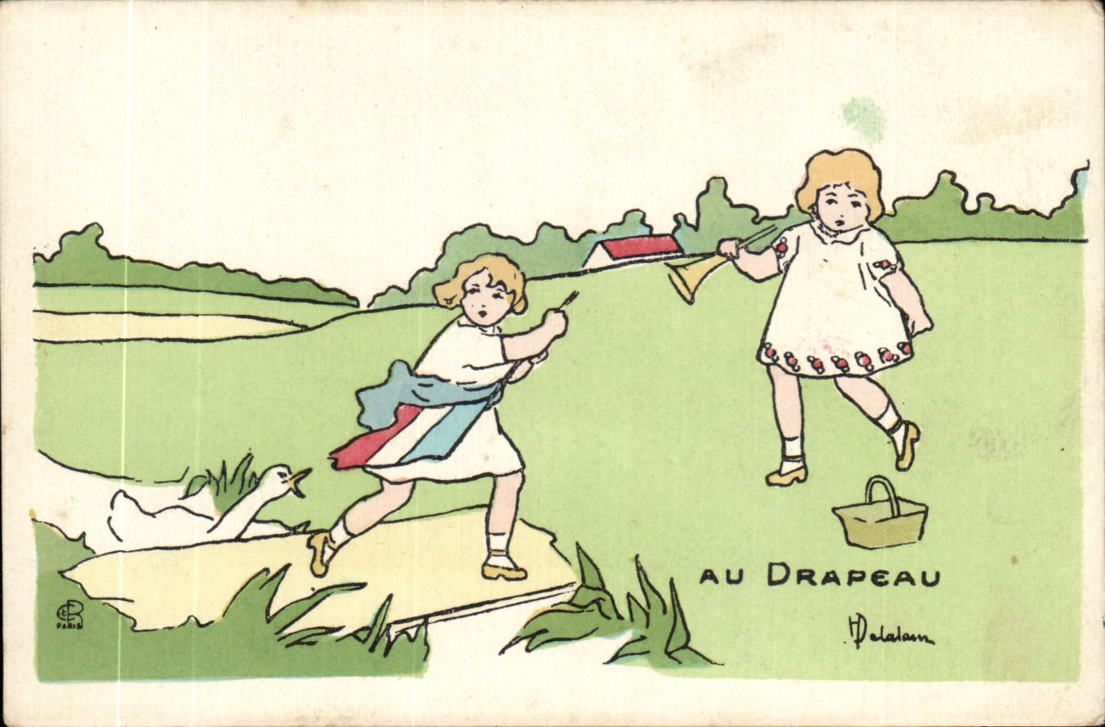 CPA Au Drapeau Enfants Illustrateur