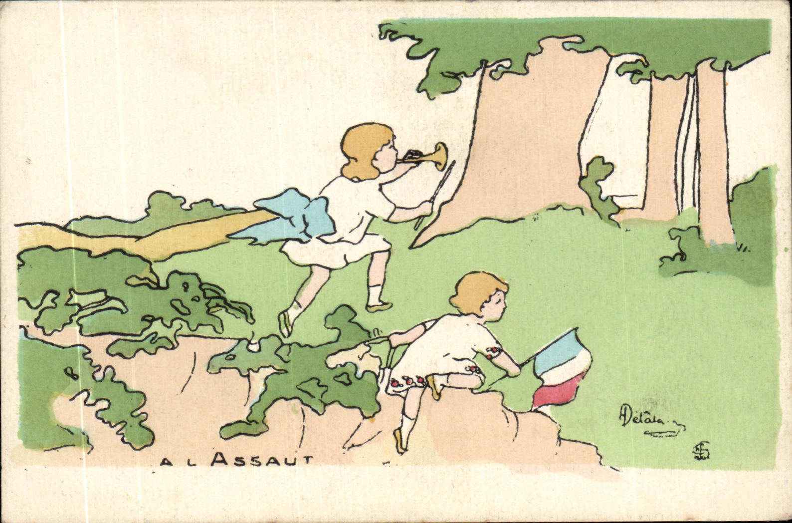 CPA A l assaut Enfants Illustrateur
