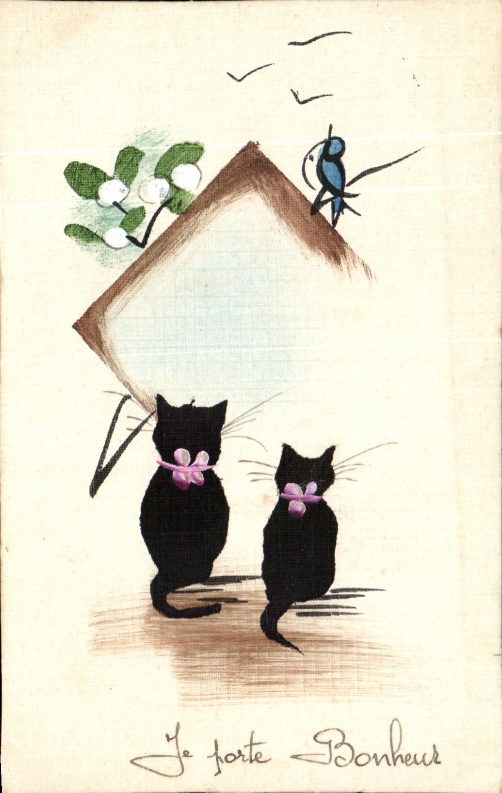 CPA Je porte Bonheur Chat Chats