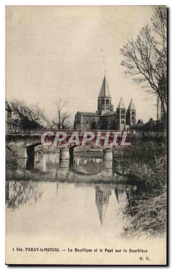 CPA Paray Le Monial La Basilique et Le Pont Sur La Bourbince