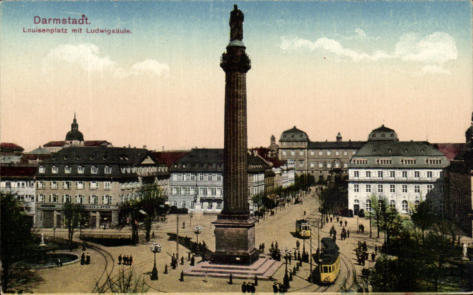 CPA Darmstadt Louisenplatz mit Ludwigsaule 
