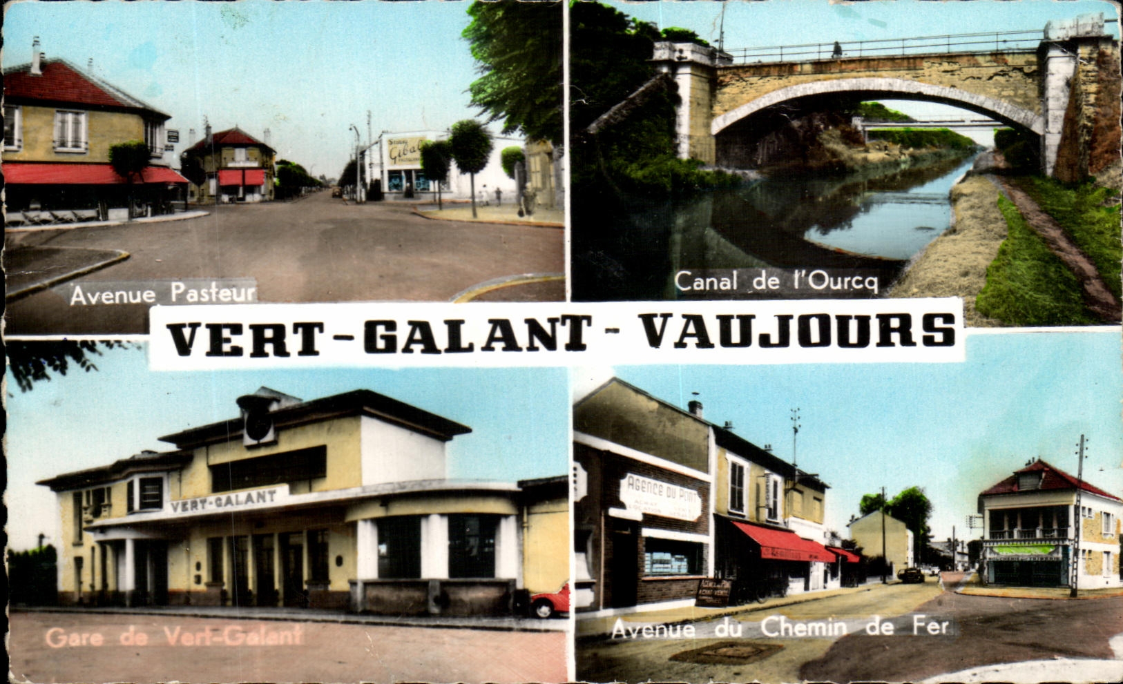 CPSM Vert Galant Vaujours Avenue pasteur Canal de l ourcq Avenue du Chemin de fer Gare