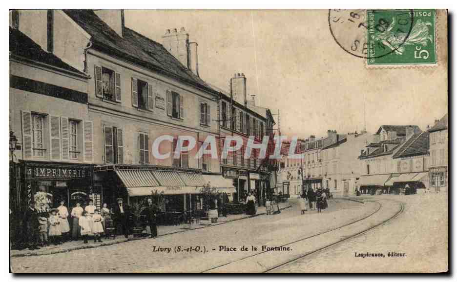 CPA Livry Place de la Fontaine Imprimerie