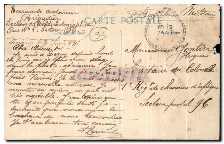 CPA Dugny College Larousse Militaria — Rückseite