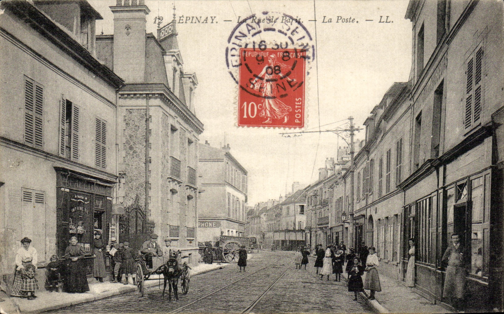 CPA Epinay La Rue de Paris La Poste Voiture a Ane
