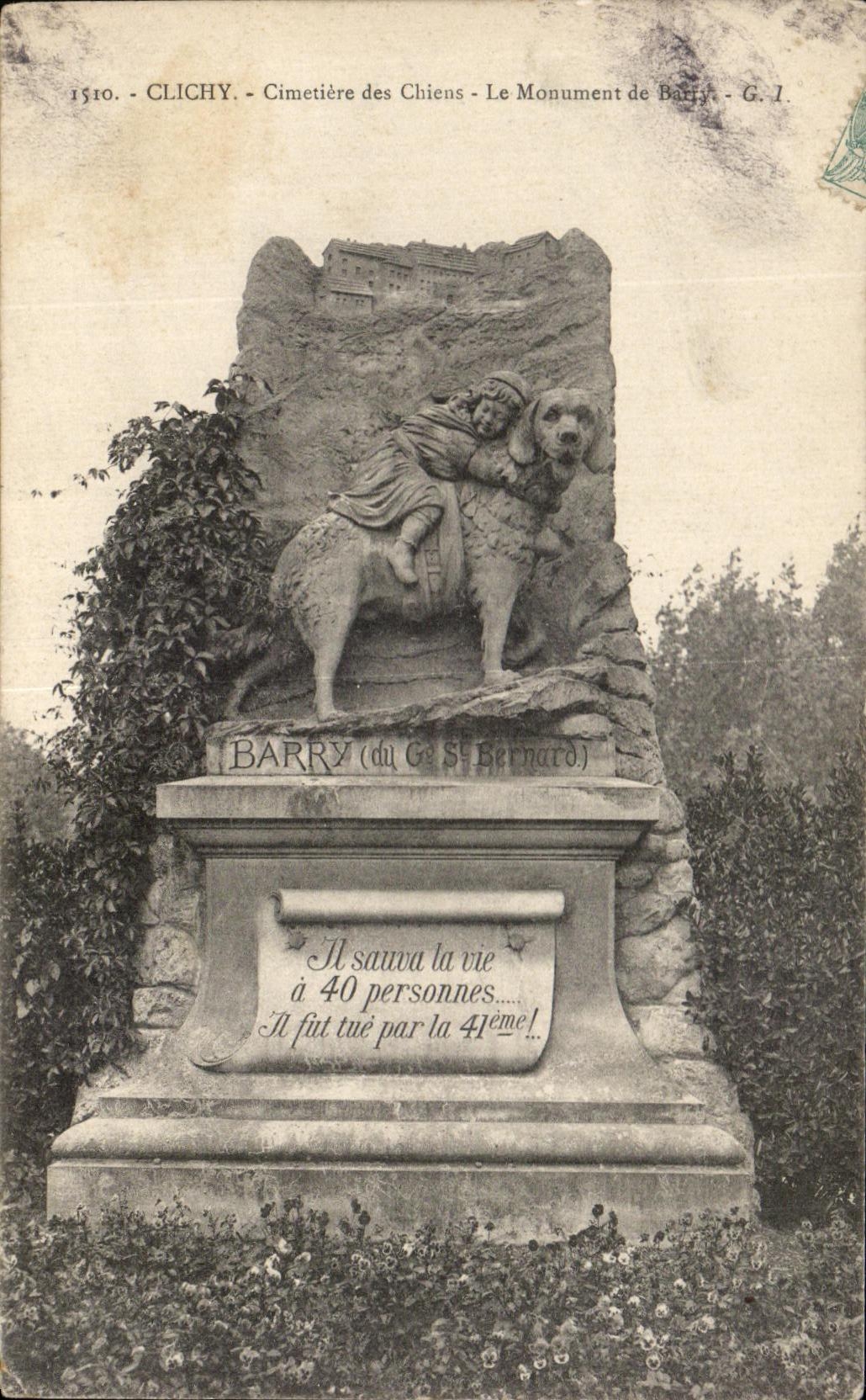 CPA Clichy Cimetiere des Cimetiere des Chiens Le Monument de Barry