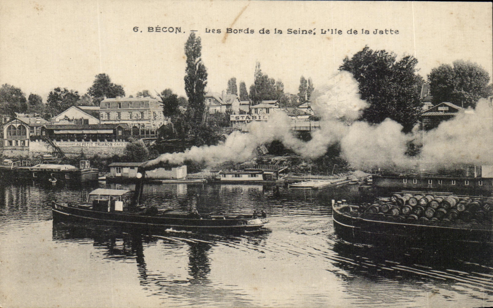 CPA Becon Les Bords de la Seine L Ile de la Jatte Bateau Peniche 