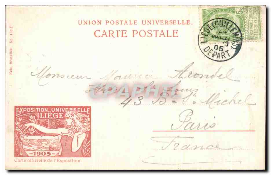 Pont de Fragnée — Exposition universelle de Liège 1905 — Carte postale officielle — Rückseite
