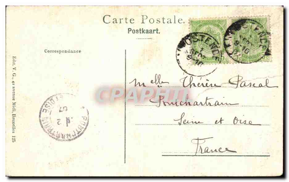 CPA Ostende La Digue et le Grand hotel du Littral — Rückseite