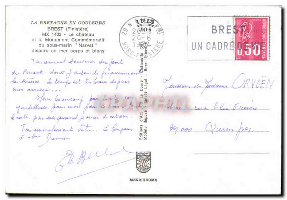 Brest (Finistère) — Château et Monument commémoratif du sous-marin 'Naval' — Éditions d'Art Jos — Verso