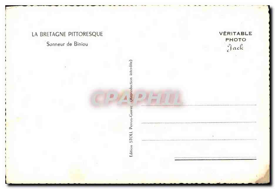 CPM La Bretagne Pittoresque Sonneur de Biniou Folklore Costume — Verso