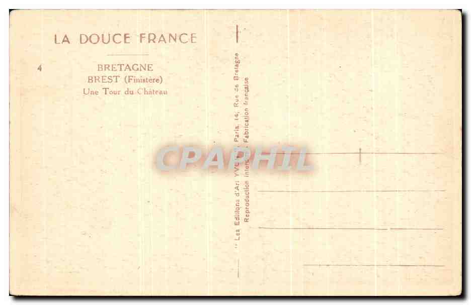 CPA Bretagne Brest Une Tour Du Chateau  — Rückseite