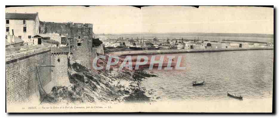 CARTE DOUBLE Brest Vue Sur la greve et le port du commerce pris du chateau