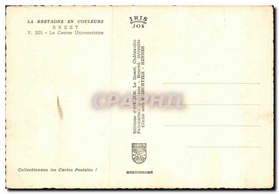 CPSM La Bretagne En Couleurs Brest Le Centre Universitaire — Rückseite