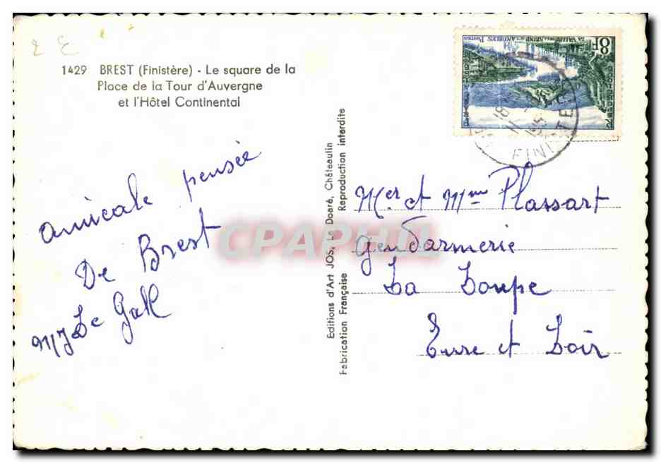 CPA Brest Le Square De La Place de La Tour d Auvergne — Rückseite