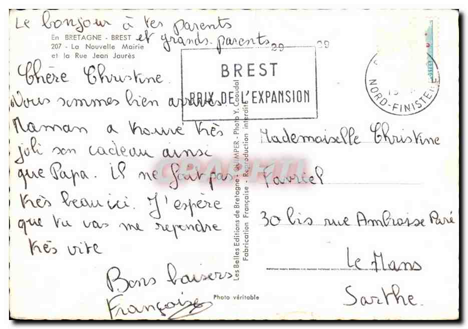 CPM Bretagne Brest La Nouvelle Mairie et la rue Jean Jaures — Rückseite
