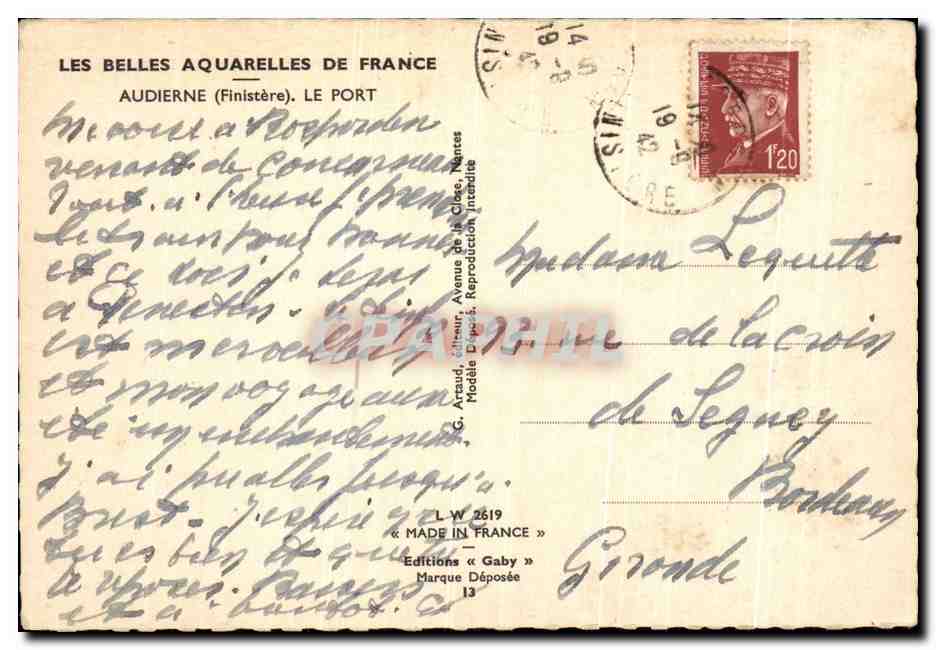 CPA Les Belles Aquarelles De France Audierne Le Port  — Rückseite