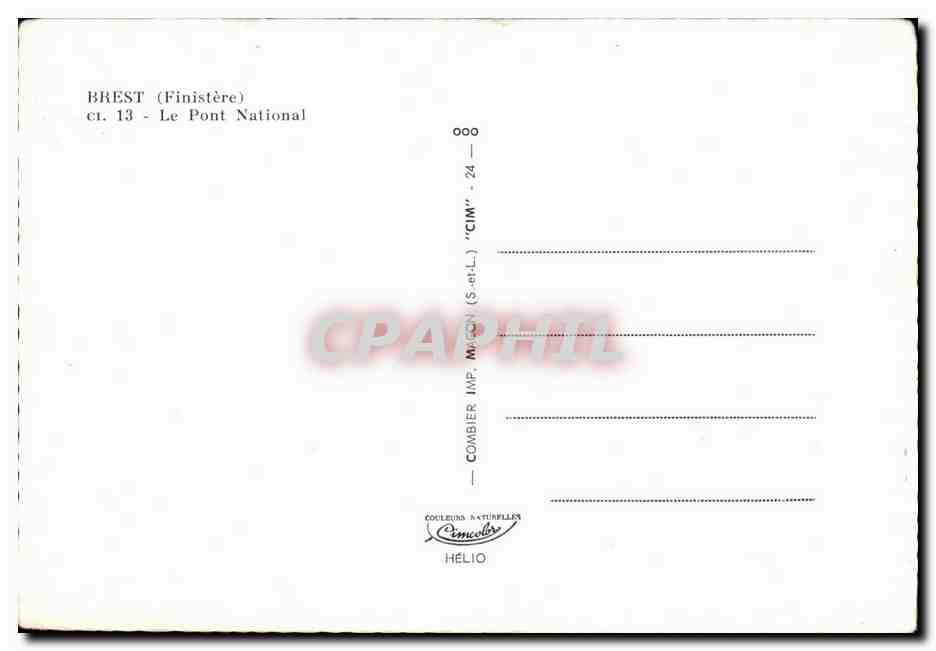 Brest (Finistère) — Le Pont National — Combier Imp. (S.-et-L.) — Verso