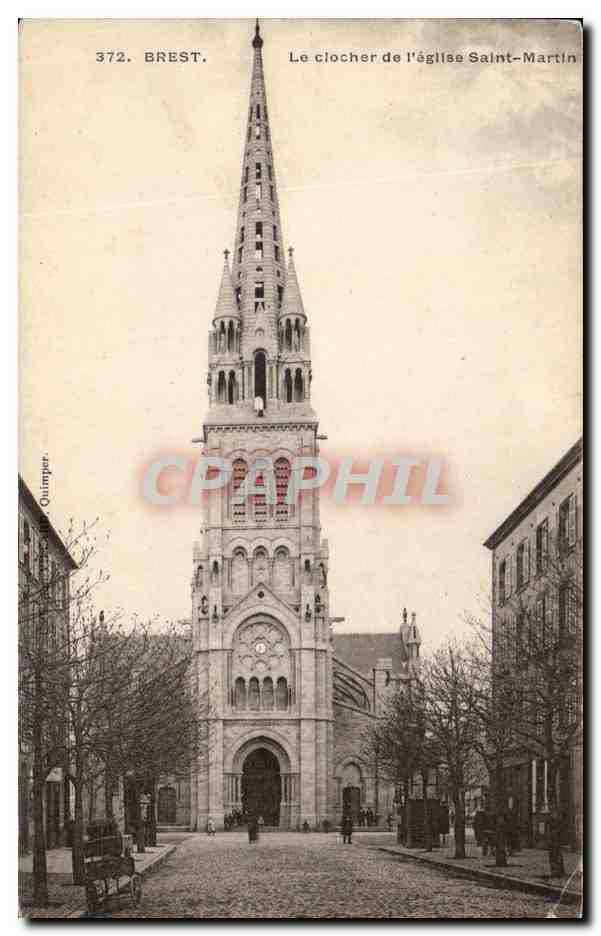 CPA Brest Le Clocher de L eglise Saint Martin 