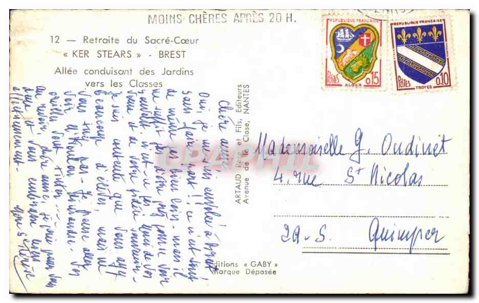 CPSM Retraite du Sacre Coeur Brest Allee conduisant des jardins vers les classes — Rückseite