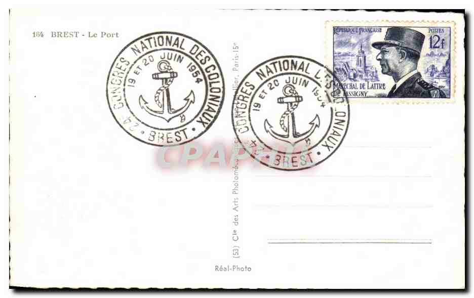 CPSM Brest Le Port Bateau De Lattre de Tassigny 1954 — Rückseite