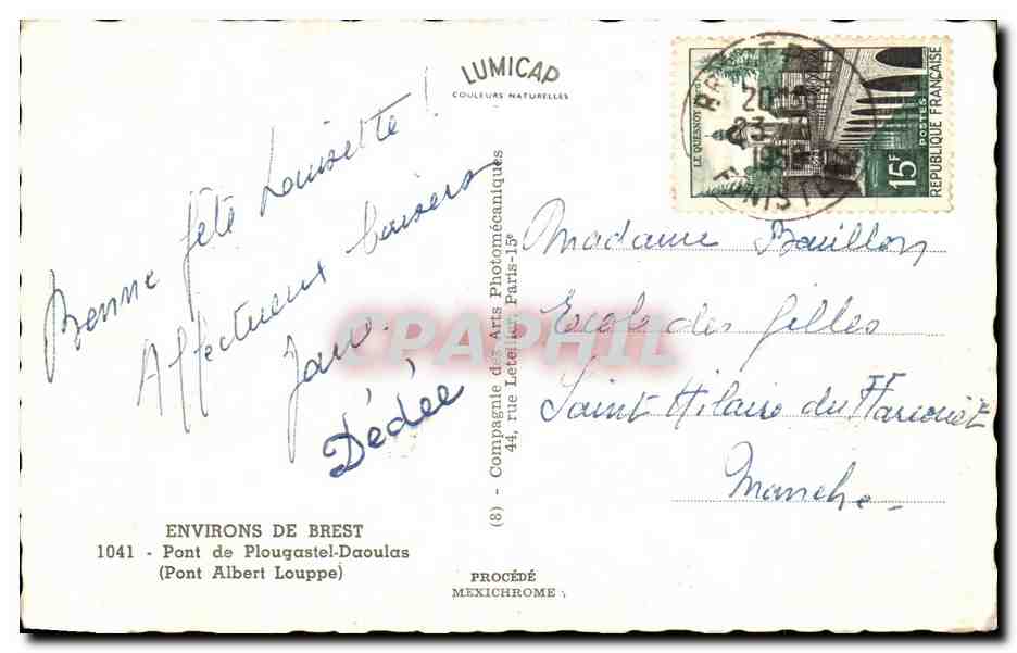 CPSM Environs De Brest Pont De Plougastel Daoulas Pont Albert Louppe — Rückseite