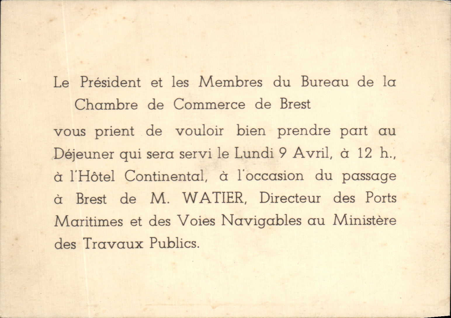 Carton Le President et Les Membres Du Bureau De La Chambre De Commerce De Brest Watier 